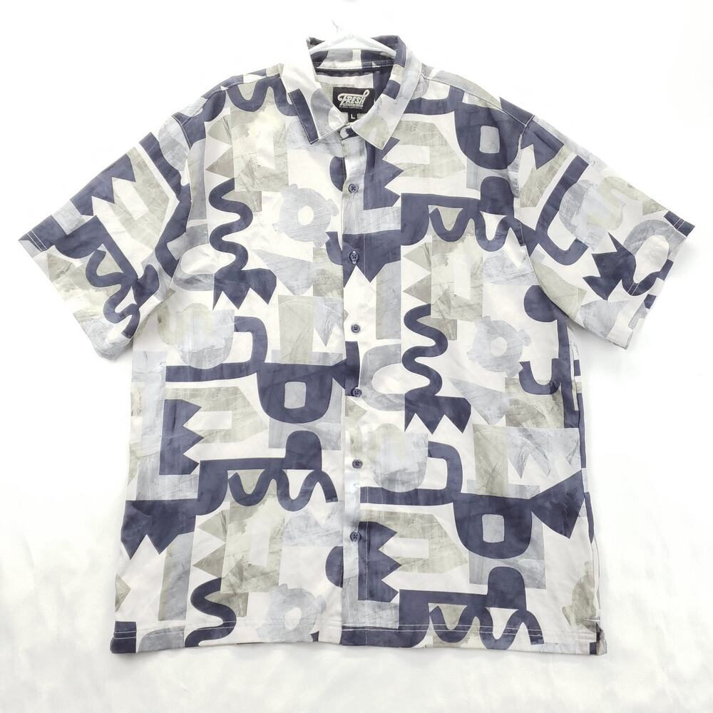 Fresh Prints Of Bel Air by Drill Shirt Mens Large Blue White Geometric Stretch